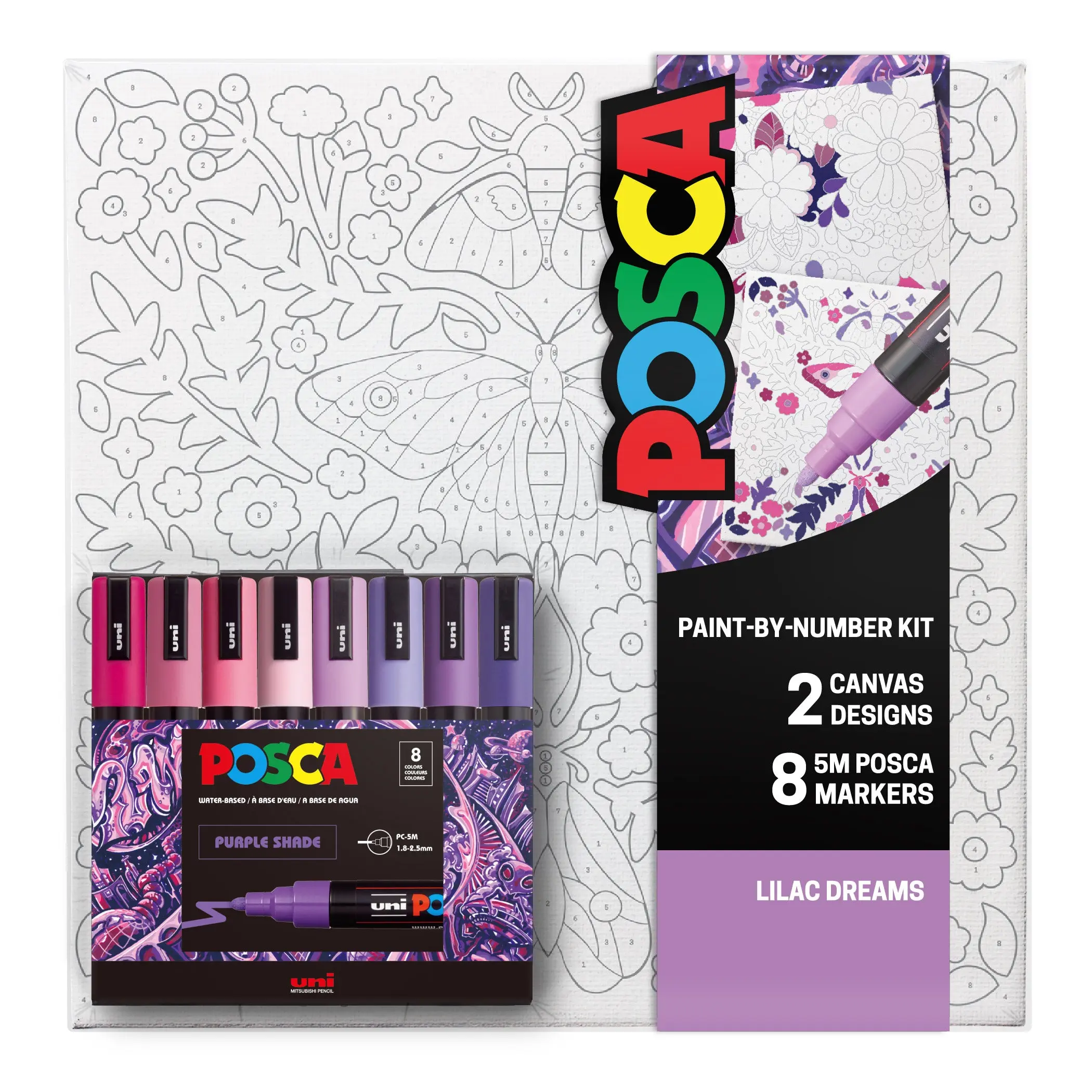 uni® POSCA® Paint-By-Number Canvas Kit,  including 5M Markers