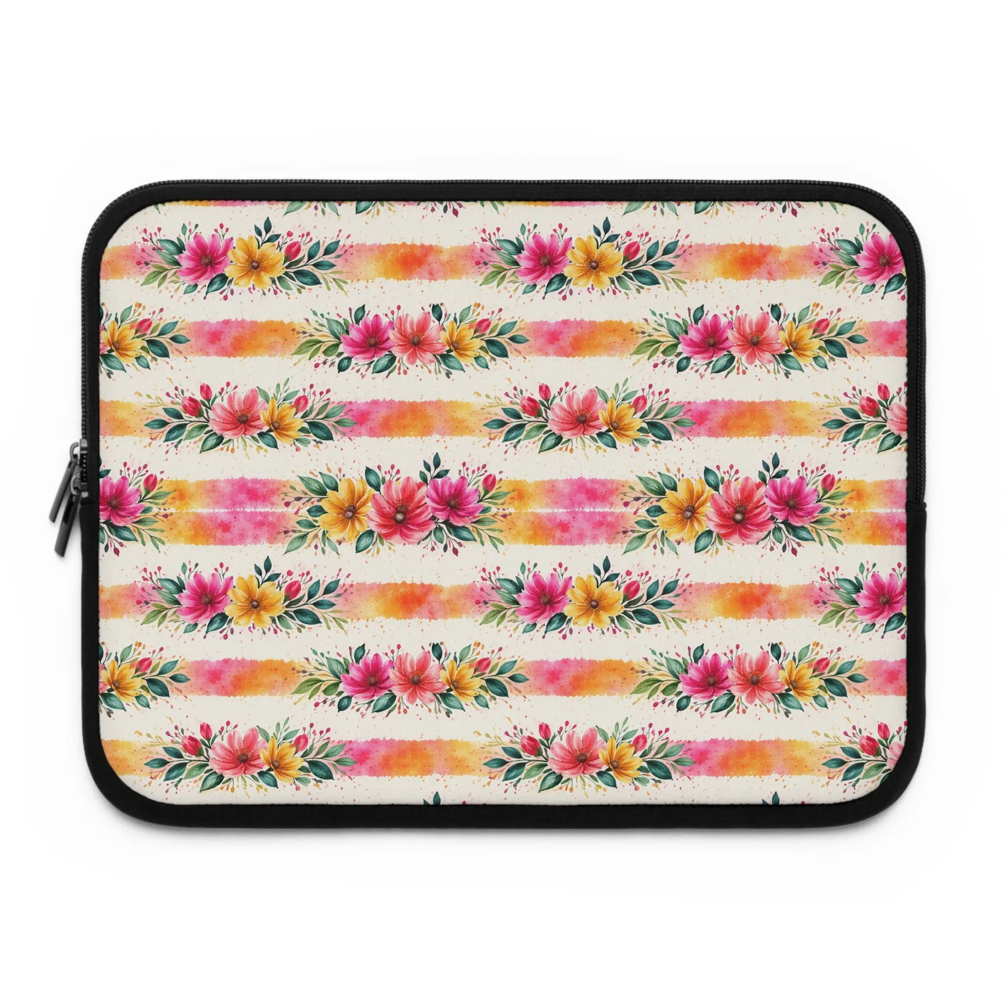 Wildflower Garden Stripe Pattern Laptop Sleeve, Splatter Bloom Collection Protective Case