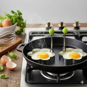 Non-Stick Egg Ring Mold Set - 4 Shapes Silicone Pancake Maker, Breakfast Cooking Tool with Heat-Resistant Handle, Easy Clean Omelet Poacher for Non-Skid Pan, Multi-Scene Kitchen Shaper