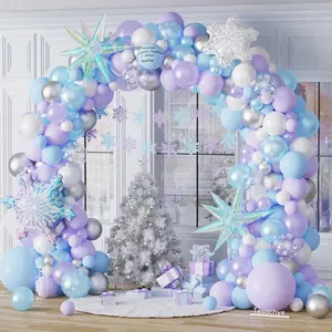 Ice Snow Birthday Party Decorations, 159 Pcs Snowflake Balloon Garland Arch Kit,Blue Purple Iridescent Exploding Star Foil Balloon For Princess Winter Wonderland Birthday Christmas Party Decor