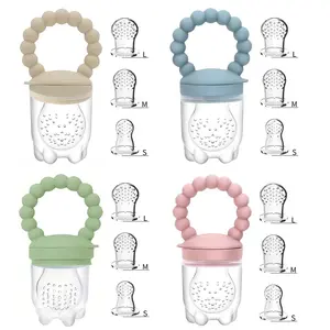 4 Piece Silicone Fruit Vegetable Baby Food Feeder Set, Easy-To-Use Handle, Includes Three Biting Bags S M L