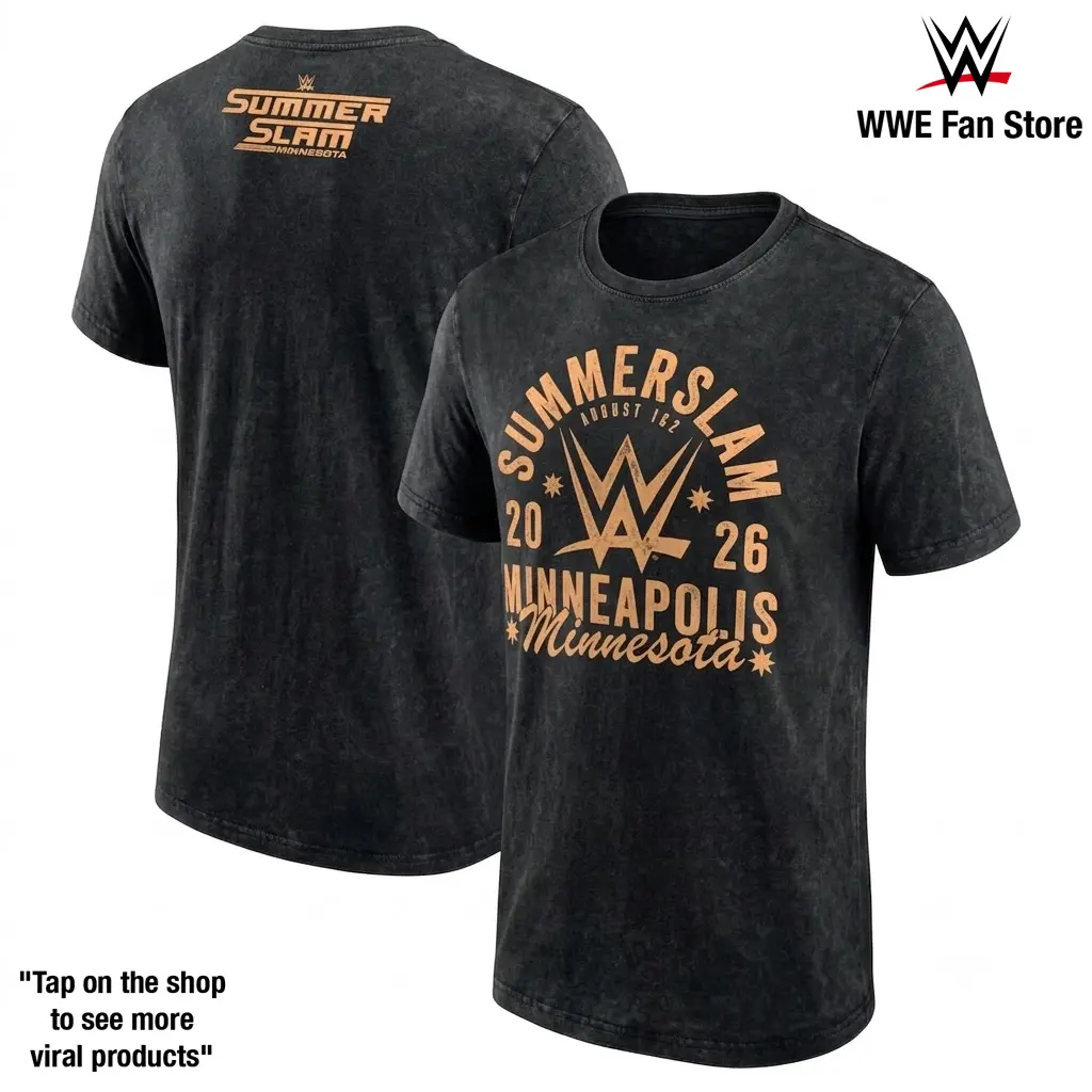 WWE SummerSlam 2026 Minneapolis Minnesota Graphic Tee Men Top Vintage Washed Shirt Roman Reigns Cody Rhodes John Cena CM Punk Randy Orton Seth Rollins Rhea Ripley Championship Legacy Fan Gift