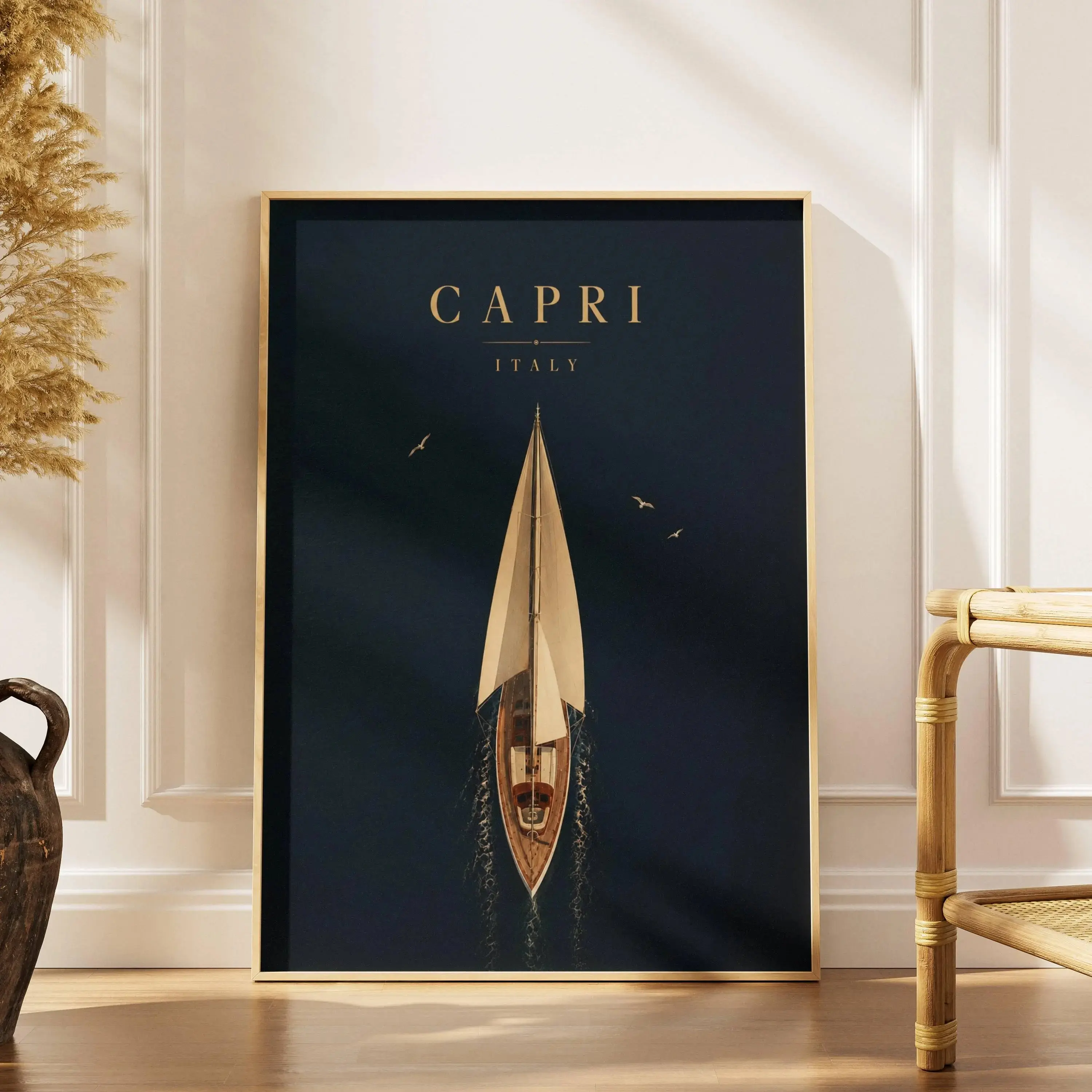 Vintage Old Money Sailboat Print Nautical Luxury Wall Art Capri Italy Maritime Decor Coastal Navy Blue Unframed Poster