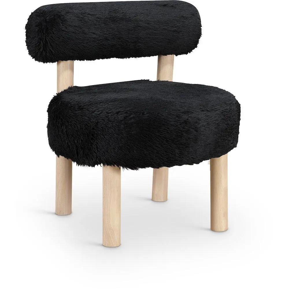 Ambre Black Vegan Shearling Fabric Upholstered Single Seater Accent Chair, Ideal for Contemporary Home Decor
