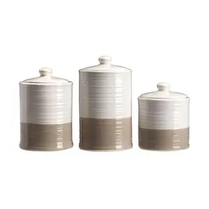 Gray & White Canister Set Ceramic Containers
