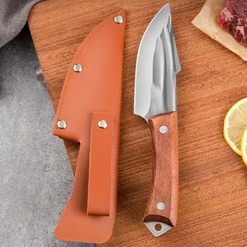 Mini Portable Knife with Leather Sheath, Multi-purpose Rust Resistant Durable Cutlery for Camping, Hiking, Daily Carry & Kitchen Use