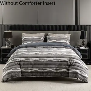 Premium Faux Fur Marbled Swirl Duvet Cover Set - Faux Fur & Minky Blanket Duvet Cover (104” x 90”) & 2 Pillow Shams (20” x 36”) - 3-Piece Set,Impasto Gray Black, King leopard print bedding set cozy bedroom soft puffy