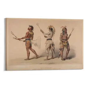 Native American with Lacrosse Stick Poster Poster Canvas Wall Art For Bedroom Decor Bar Office Room Decor Gift