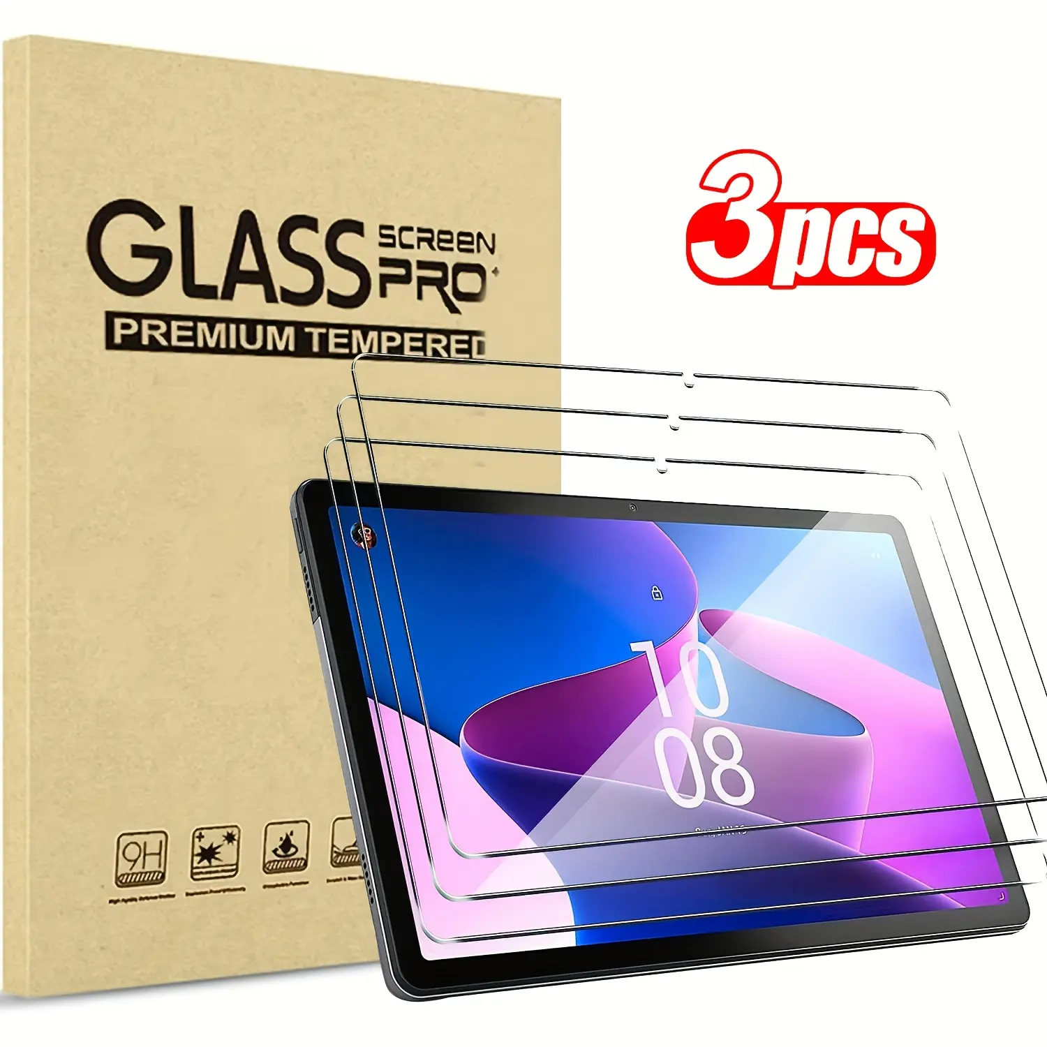 3-Pack Screen Protector Set for Tablet Compatible with Lenovo Tab M10 (gen 3) Tb-328fu, Anti-Fingerprint Scratch Resistant Tempered Glass Film, Tablet Screen Protectors
