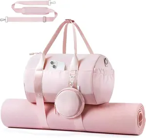 Small Gym Bag for Women, Mini Sports Yoga Bag with Yoga Mat Holder, Small Pink Gym Bag Overnight Weekender Duffle Handbag for Travel Dance Workout