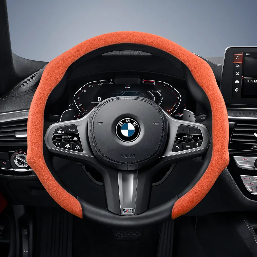 For BMW Vehicle, Alcantara Leather Steering Wheel Cover Suede Quick-install Design All-season Anti-slip Sweat-absorbing For X3/3 Series/X1/X5/X2/X4/5 Series/X6/X7/iX/i4/i5/i7/2 Series/4 Series/1 Series/7 Series/8 Series/Z4/XM Black Orange Red Pink