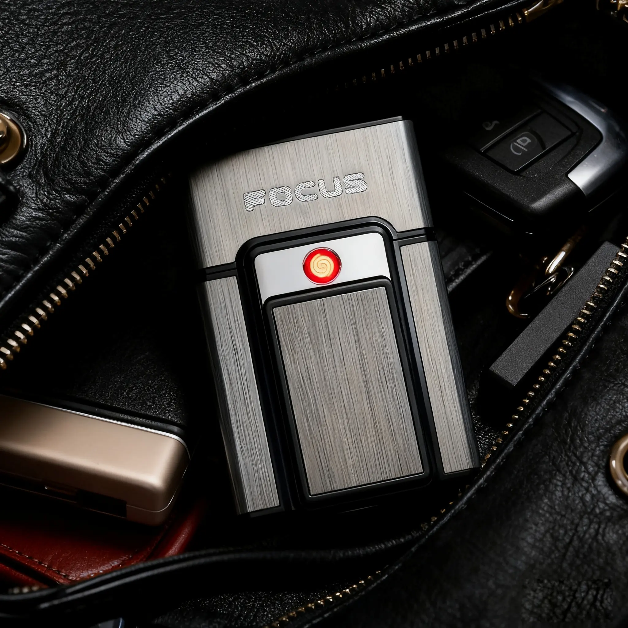 1pc Sleek All-Black Electronic USB Rechargeable Lighter with Integrated Case - Windproof, Moisture-Proof, Flip-Top Design for Business, Leisure, Electronic Lighter