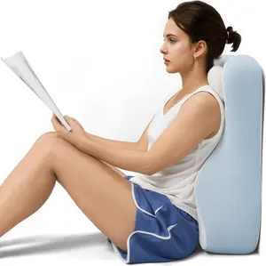 Ergonomic S-Curve Reading Pillow with Adjustable Headrest – Memory Foam Back Support Pillow for Sitting in Bed, Couch & Resting – Blue