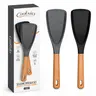 2PCS Silicone spoon set, Turner Spatula Set, Non Stick Spatulas With Wooden Handle, Heat Resistant Kitchen Utensils For Natural Teak Cooking