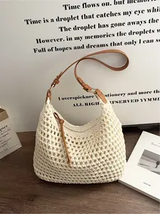 Vintage Versatile Woven Design Single Shoulder Crescent Bag, Casual Solid Color Crossbody Commute Bag, Stylish and Practical Accessory