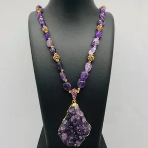 1pc Men's Long Chain Necklace Featuring a Stunning Artificial Amethyst Pendant, Elegant and Sophisticated Jewelry for Everyday Wear womens  jewelry