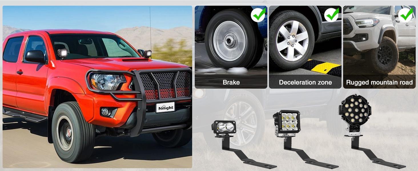 Nilight Ditch Light Brackets Auxiliary Offroad Work LED Pod A-Pillar Hood Mounts on 2nd Gen Tacoma 2005 2006 2007 2008 2009 2010 2011 2012 2013 2014 2015