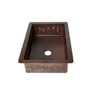 33" Drop-in Single Well Floral Design Hammered Copper Kitchen Sink