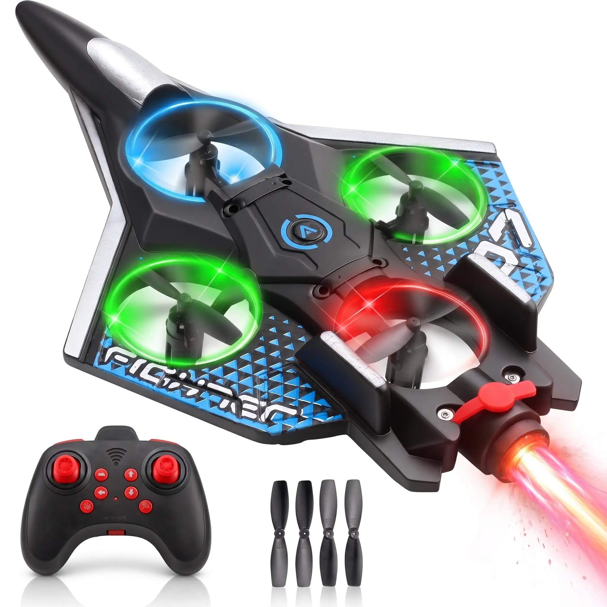 RC Fighter Jet with Spray Function, LED Lights Remote ControlAirplane , 360° Flip Stunt Flying Toy for Boys Girls