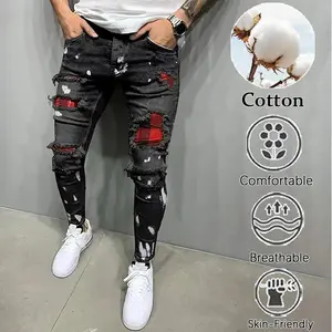 Black High-Cotton Patchwork Jeans | Comfortable Breathable Denim Premium high-cotton blend with patchwork details and a slim fit. Unique and stylish for streetwear looks.