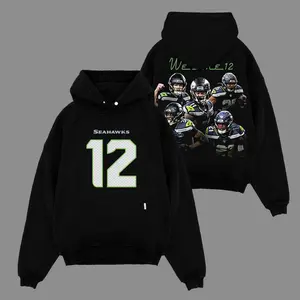 We Are 12 Seahawks Team For The 12s Cotton Hoodie Sweatshirt T-Shirt (Made In US), JSN Fans Outfit, The 12th Man Game Day Outfits, Gift For Football Fans, Football Graphic Hoodie