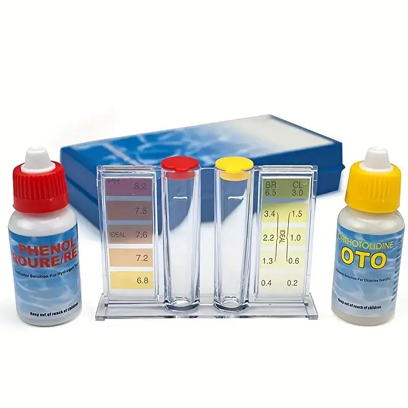 Swimming Pool Water Test Kit, Accurate pH & Chlorine Tester Set with Blue Carrying Case for Pools & Spas, Includes Dual-Scale Measurement Bottle & Instructional Guide