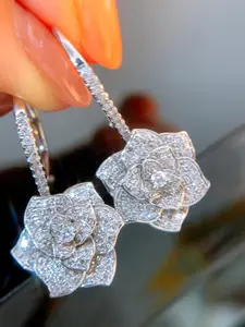 1 Pair Rhinestones Flower Shaped Earrings, Fashion Elegant Artificial Zircon Decorative Jewelry for Women, Wedding Party Accessories, High Quality Earrings