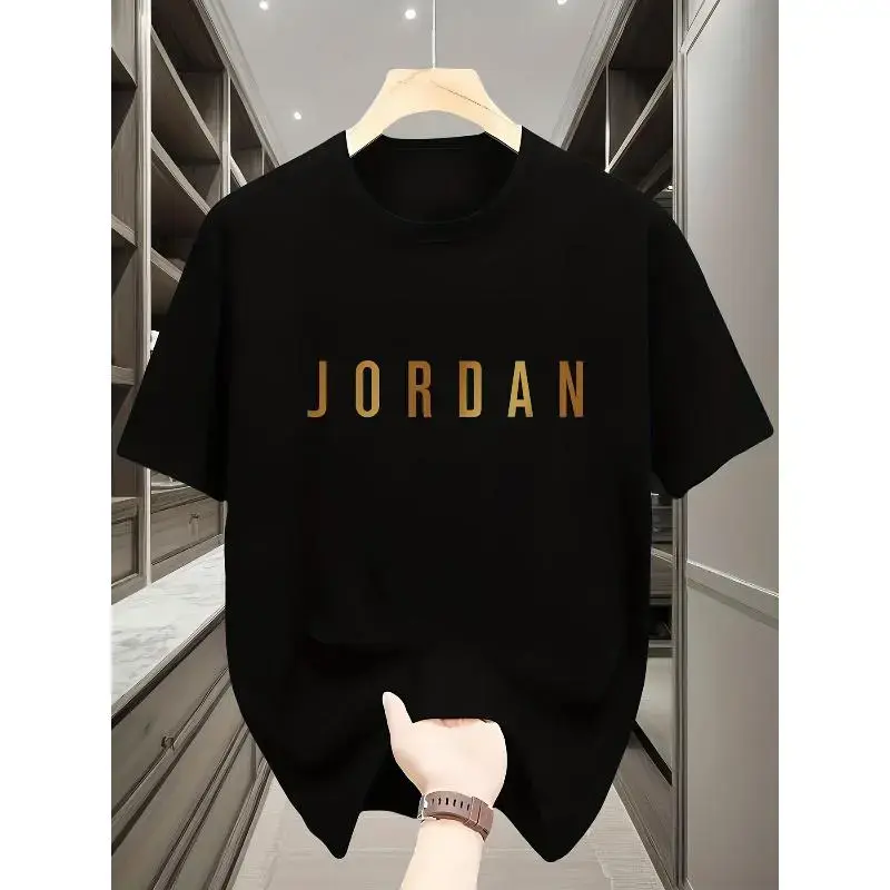Streetwear Fashion T-Shirt for Men with Golden Geometric Figure Graphic, Casual Lightweight Short Sleeve Round Neck Summer Top, Clothes, Men's Wear, Mens Clothes