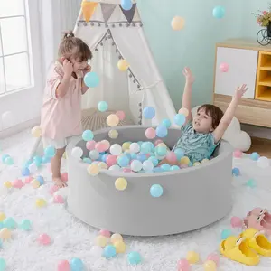 35.4"x 11.8" grey elastic fabric circular ball pool, children's foam ball pit, baby soft round ball pool, indoor and outdoor game fence, ideal gift for children, dirt-resistant grey (balls not included)