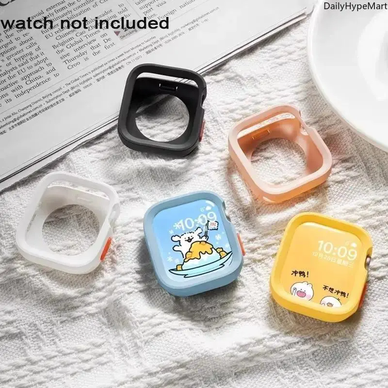 Cute Cartoon Silicone Apple Watch Case, Shockproof Protective Cover for 38-45mm Watches, Wearable Tech Accessories, Stylish Protection Accessories