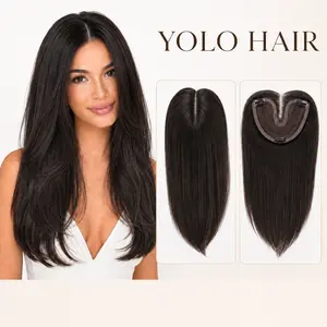 YOLO HAIR Women's 22-Inch Natural Black Clip-In Layered Hair Topper, Large Piece Synthetic Hairpiece with Breathable Mesh, Invisible Part, 3 Secure Clips, Adds Volume & Length for Thinning Crown (No Wig Cap Needed)