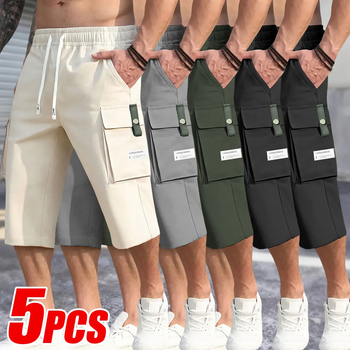 Khaki + Gray + Green + Black + Black