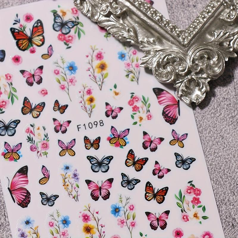 Women DIY Nail Art Decoration Accessories, Self-Adhesive Rose Butterfly Flower Cluster Nails, Spring Summer Seasonal Design