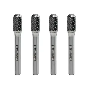 Tungsten Carbide Burr Cylinder Shape SC-3 with Radius End Double Cut Rotary Burr File, 4pcs Tool Accessories Drill