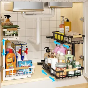 Under Sink Organizer, 2 Tier Pull Out Drawer, Height Adjustable Cabinet Storage, Ideal for Kitchen & Bathroom, 1 Pack