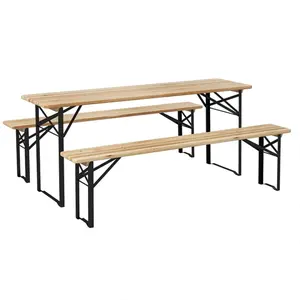6FT Portable Folding Picnic Table and Bench Set, Wooden Outdoor Camping Table with Sturdy Steel Frame, Foldable Patio Table for Garden Tailgating BBQ Party