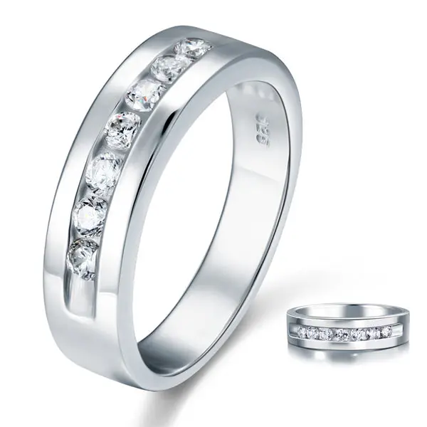 Men's Wedding Band Solid Sterling 925 Silver Simulated Diamond Ring
