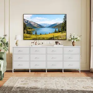 Black Farmhouse TV Stand with 12-Drawer Storage, Metal Frame & Adjustable Ft - 80-Inch Media Console Table for Bedroom & Living Room Dresser
