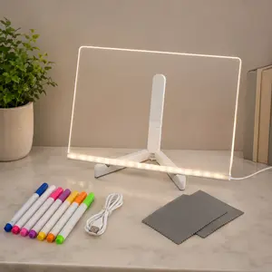LED Light Dry Erase Message Board: Clear Acrylic Memo Board for Desk – Ideal for Office Organization, Kitchen Notes, or Kids’ Doodle Time (It Lights Up to Make Your Notes Pop!)