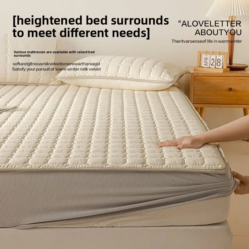 Thick Milk Velvet Mattress Protector Cover, Full Wrap Bed Sheet, Waterproof & Breathable, Fits Simmons Latex & Various Mattresses, All Mattress Sizes