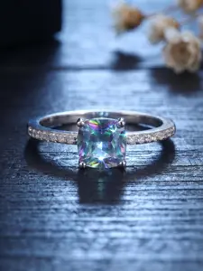 Super Bright Micro-Set Zircon Blue Sapphire Square Diamond Ring, Elegant Jewelry Piece, Perfect Gift for Special Occasions
