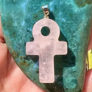 Crystal Ankh Pendants - Obsidian Rose Quartz Amethyst Clear Quartz Jewel Necklace