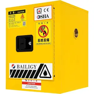 12 Gallon Safety Storage Cabinet for Flammable Liquids,Yellow Leak-Proof Flammable Liquid Storage Manual Door Cabinet Fireproof Safety Storage Cabinet for Commercial Industrial and Home Use,17x17x22