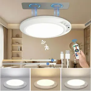 1pc/2pcs Rechargeable Ceiling Light, LED Motion Sensor Lamp, Magnetic Insatll Wireless, Ceiling Lamp With Remote Control, Brightness Dimmable, For Bedroom Doorway Toilet, Garage, Shed, Loft, Basement, Hallway