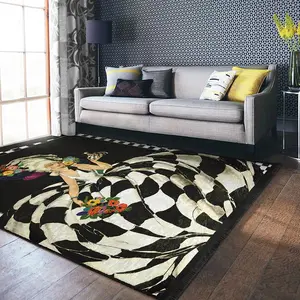 Farmhouse Girl Area Rug Black Dancer Runner Checky Non Slip Carpet Chequered Floor Art White Machine Washable Carpet Contemporary Art Mat