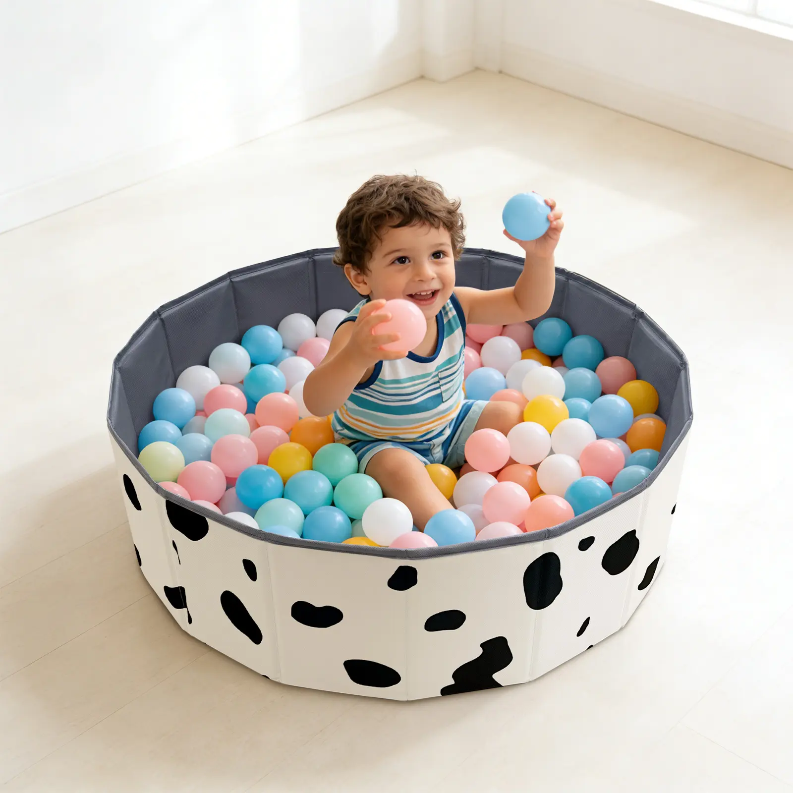 1Pc Fashionable Foldable Ball Pit - Portable Crawl Playpen Ball Pool, Latex-Free, BPA-Free, Black and White/Khaki, Suitable for 12 Months + Babies, Indoor/Outdoor Use