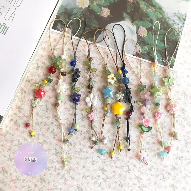 [NEW] Handmade Beaded Phone Strap, Floral Charm Lanyard, Cute Aesthetic Phone Accessory