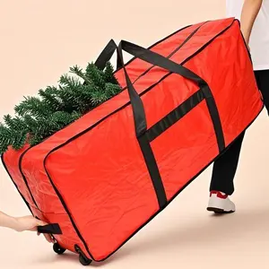 "Large Christmas Tree Storage Container for 9 ft Artificial Trees, Zippered Holiday Box with Reinforced Handles & Wheels, Heavy-Duty Red Storage Bag, Fits Up to 60" Sections, Durable and Portable Design" Organiser Room