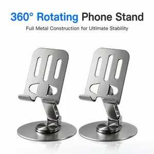 Folding Phone Stand - 360-Rotating Adjustable Swivel Mount, Foldable Desk Holder for Smartphone, iPad Pro 12.9, iPhone 15, Switch Devices, WFH Essentials, Hands-Free Video Recording Dock, Portable Travel Bracket