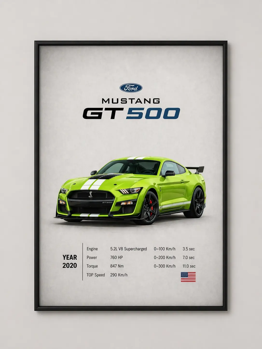 Ford Mustang GT500 | Poster Decor Luxury Print Wall Art | Decor With Black Frame | Gift for Car Lovers